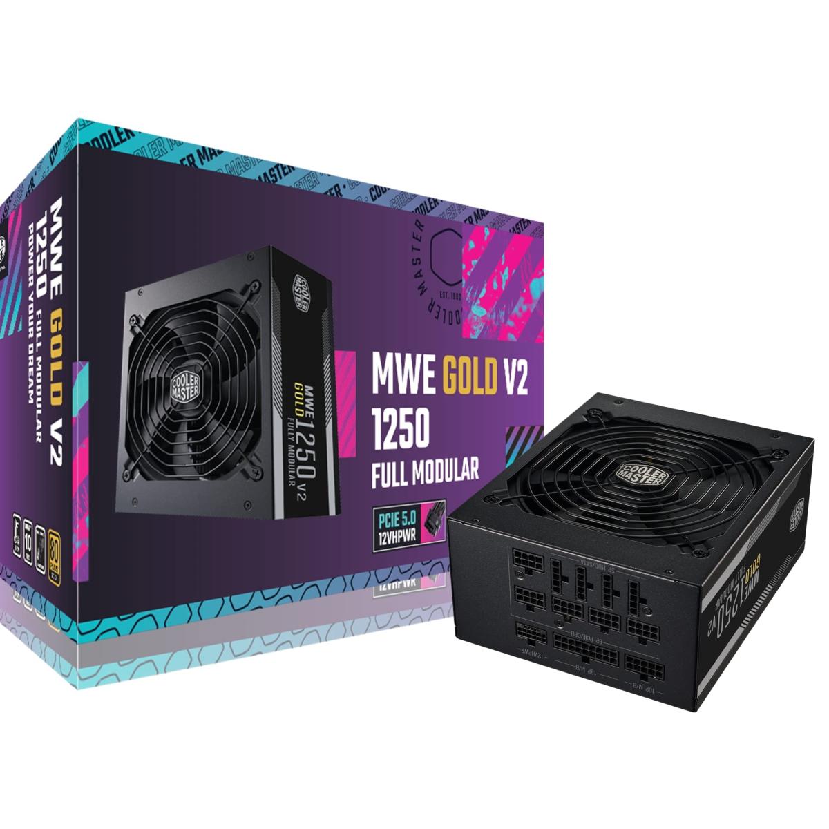 Cooler Master MWE GOLD 1250 V2 (ATX 3.0) 1250W 80 Plus Gold Fully Modular Power Supply w/ (12VHPWR) PCIE 5.0 Connector