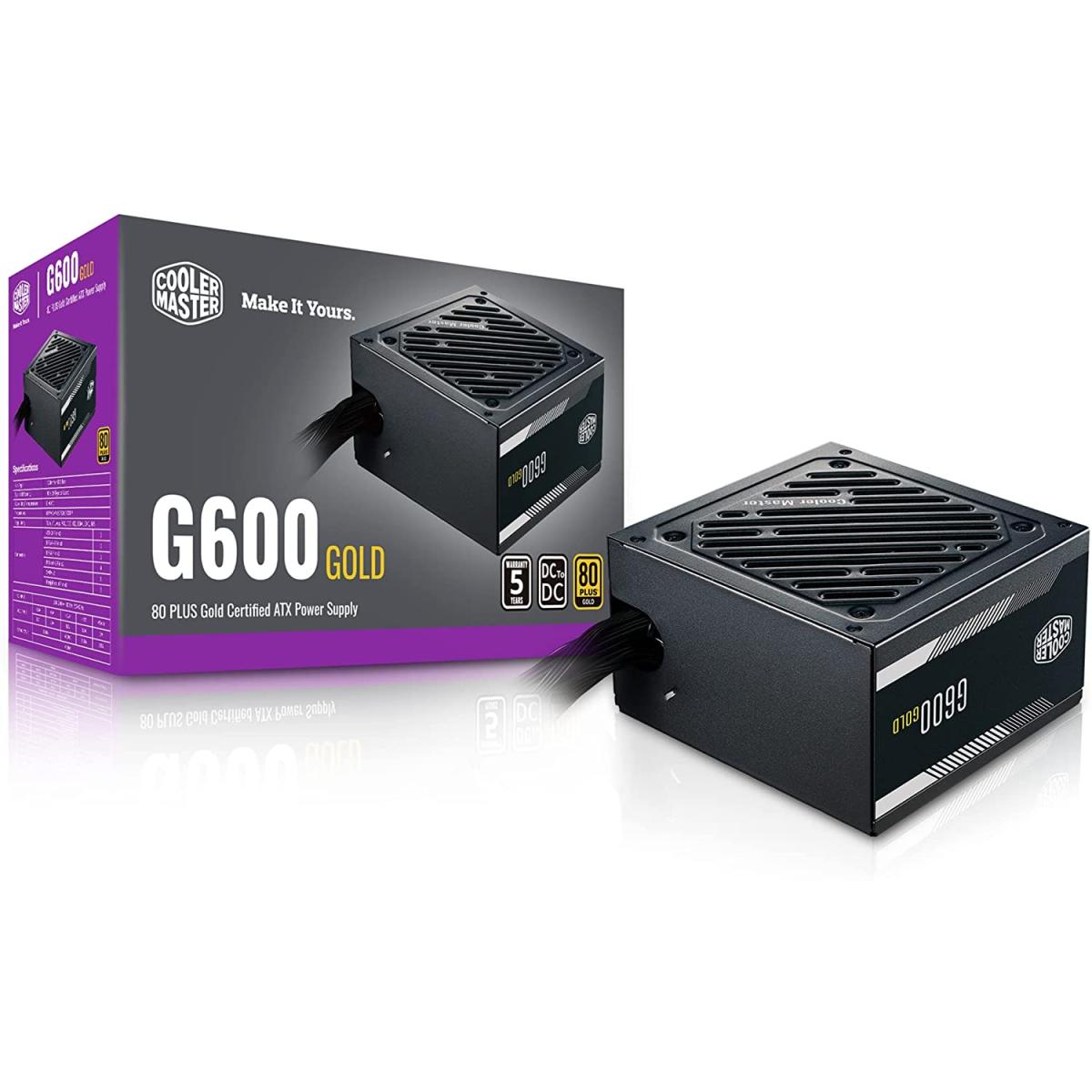 Cooler Master G600, 600w GOLD 80+ Certified Power Supply w/ 120mm HDB Fan (Non-Modular)