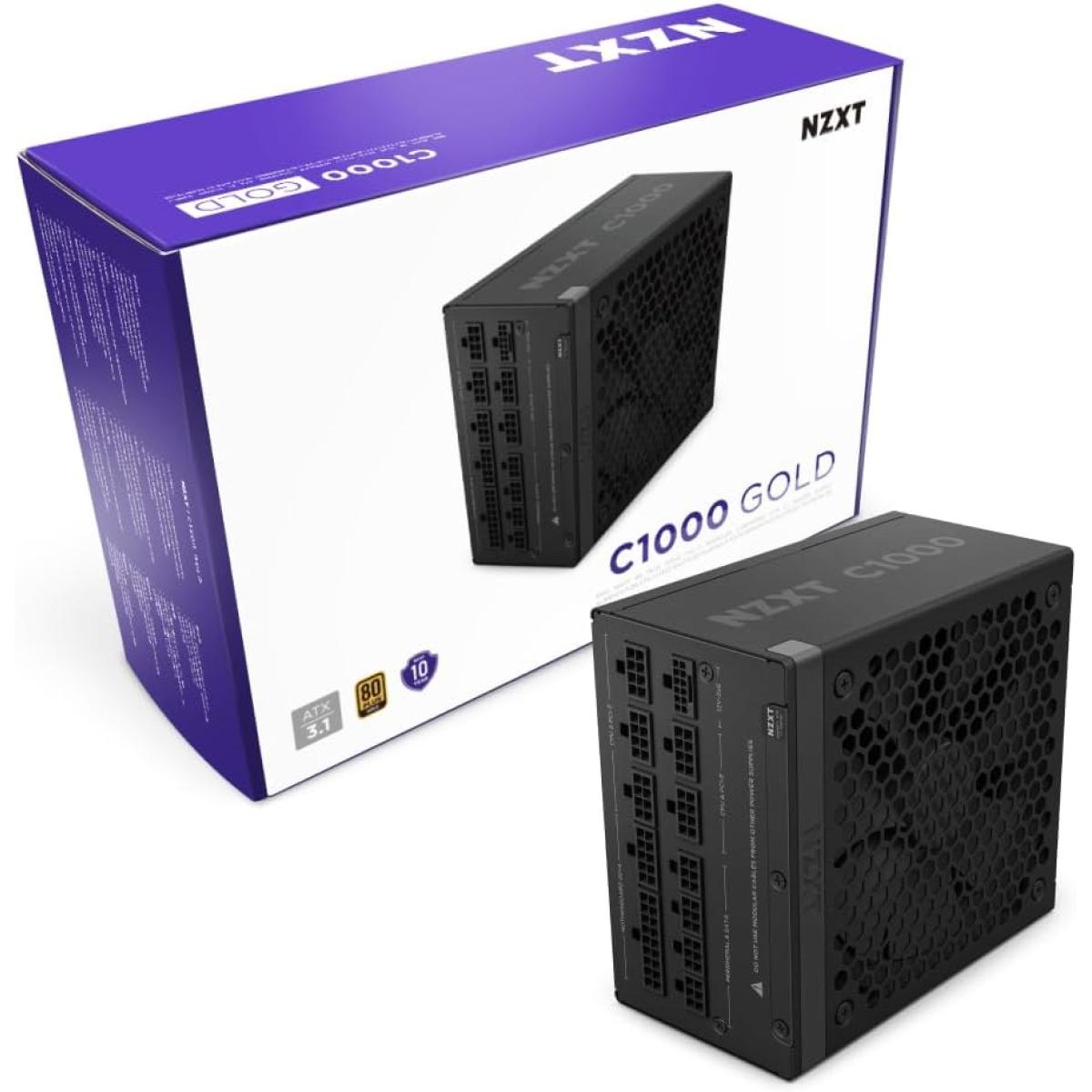 NZXT C1000, 1000W 80+ Gold Full Modular ATX (3.1) (PCIe 5.1) Gaming Power Supply w/ 135mm fluid dynamic bearing fan with Zero Fan Mode (Black)