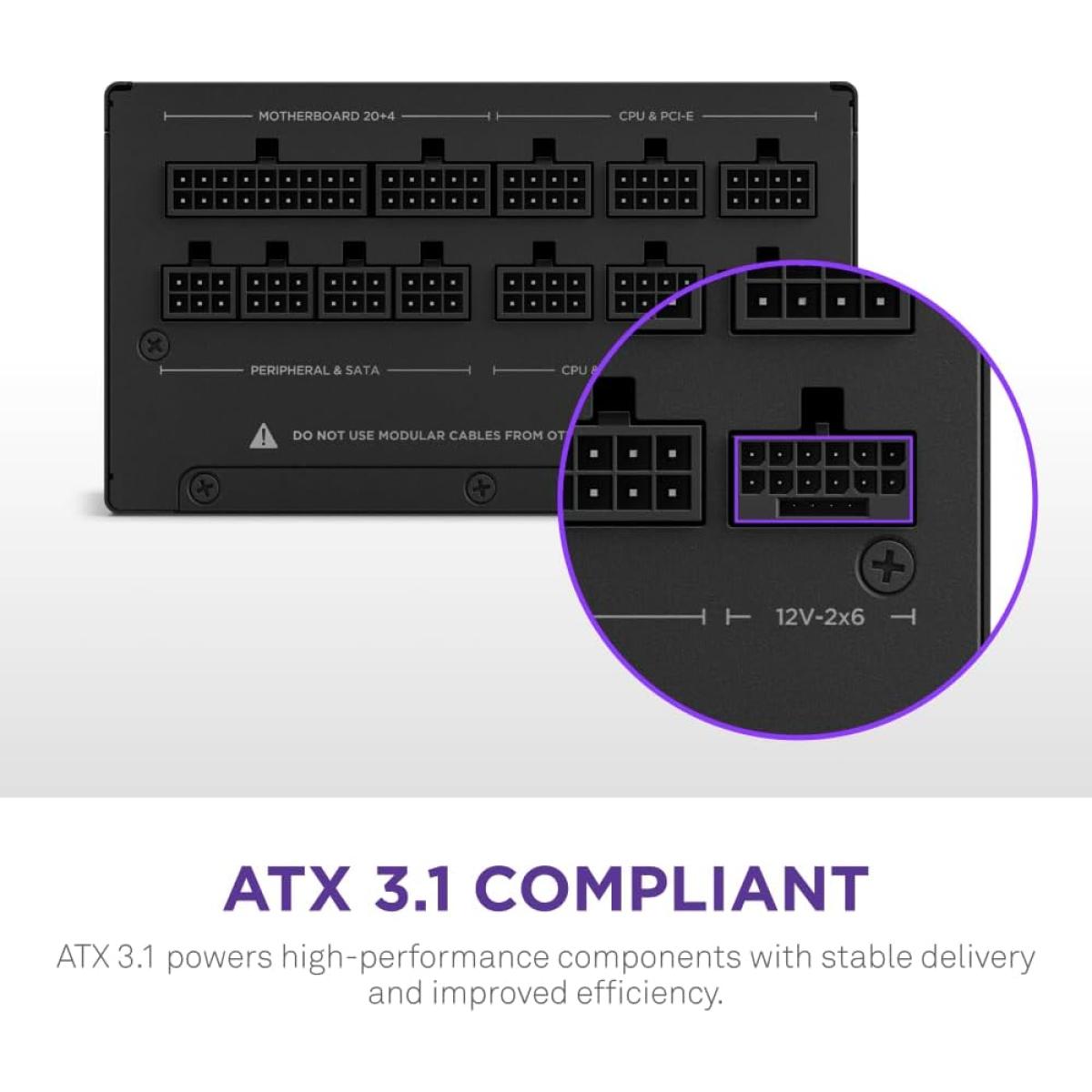NZXT C1200, 1200W 80+ Gold Full Modular ATX (3.1) (PCIe 5.1) Gaming Power Supply w/ 135mm fluid dynamic bearing fan with Zero Fan Mode (Black)