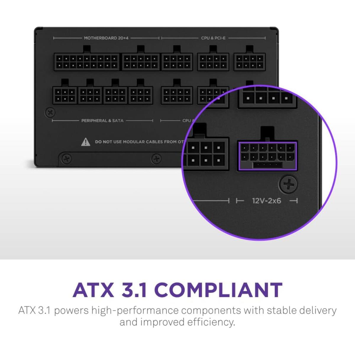 NZXT C850, 850W 80+ Gold Full Modular ATX (3.1) (PCIe 5.1) Gaming Power Supply w/ 135mm fluid dynamic bearing fan with Zero Fan Mode (Black)