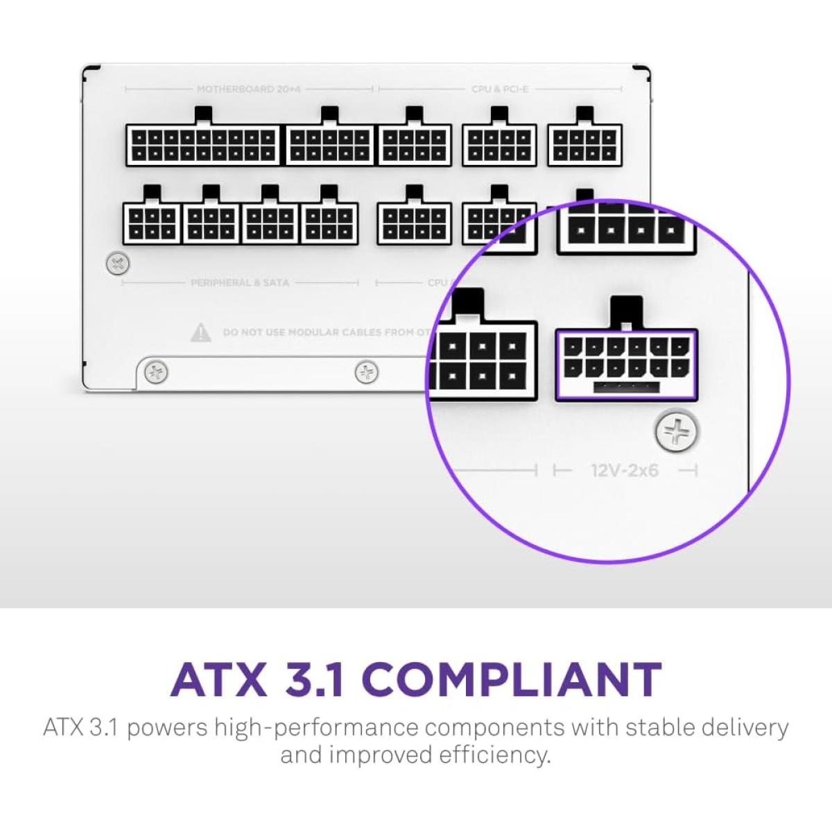 NZXT C850, 850W 80+ Gold Full Modular ATX (3.1) (PCIe 5.1) Gaming Power Supply w/ 135mm fluid dynamic bearing fan with Zero Fan Mode (White)
