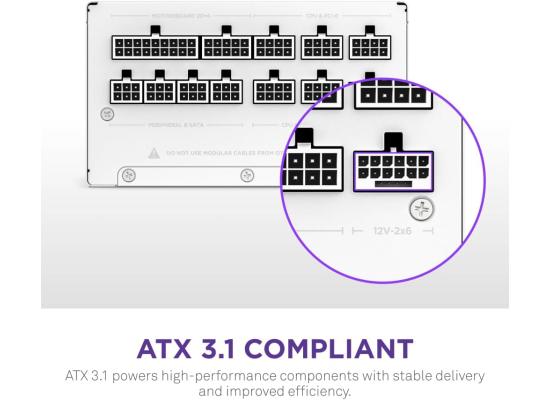 NZXT C850, 850W 80+ Gold Full Modular ATX (3.1) (PCIe 5.1) Gaming Power Supply w/ 135mm fluid dynamic bearing fan with Zero Fan Mode (White)