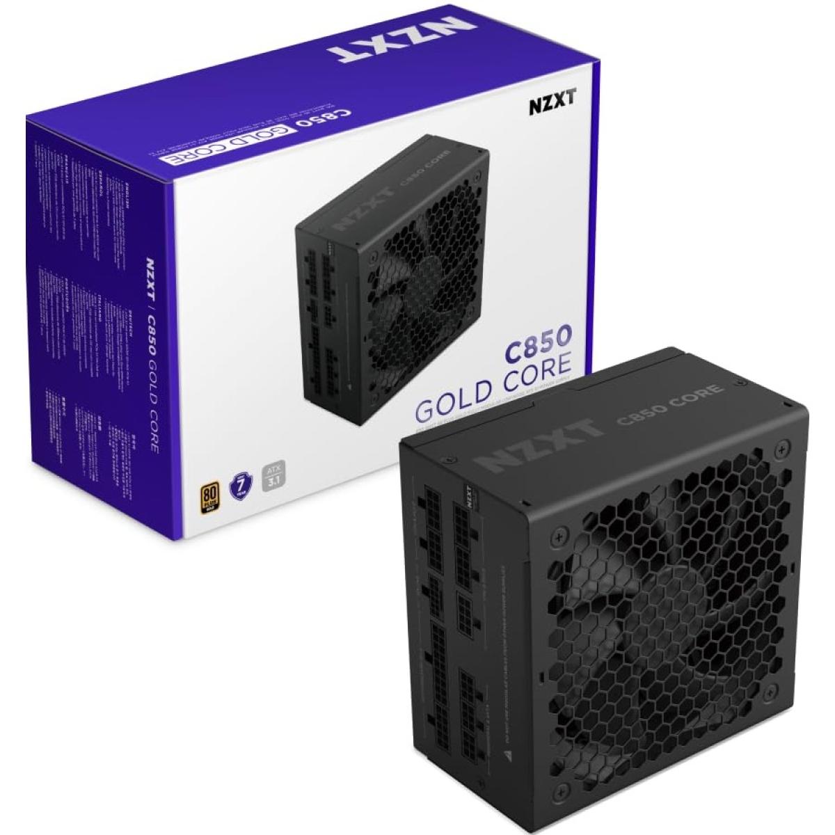 NZXT C850 Gold Core, 850W 80+ Gold Full Modular ATX (3.1) (PCIe 5.1) Gaming Power Supply w/ 135mm fluid dynamic bearing fan with Zero Fan Mode (Black)