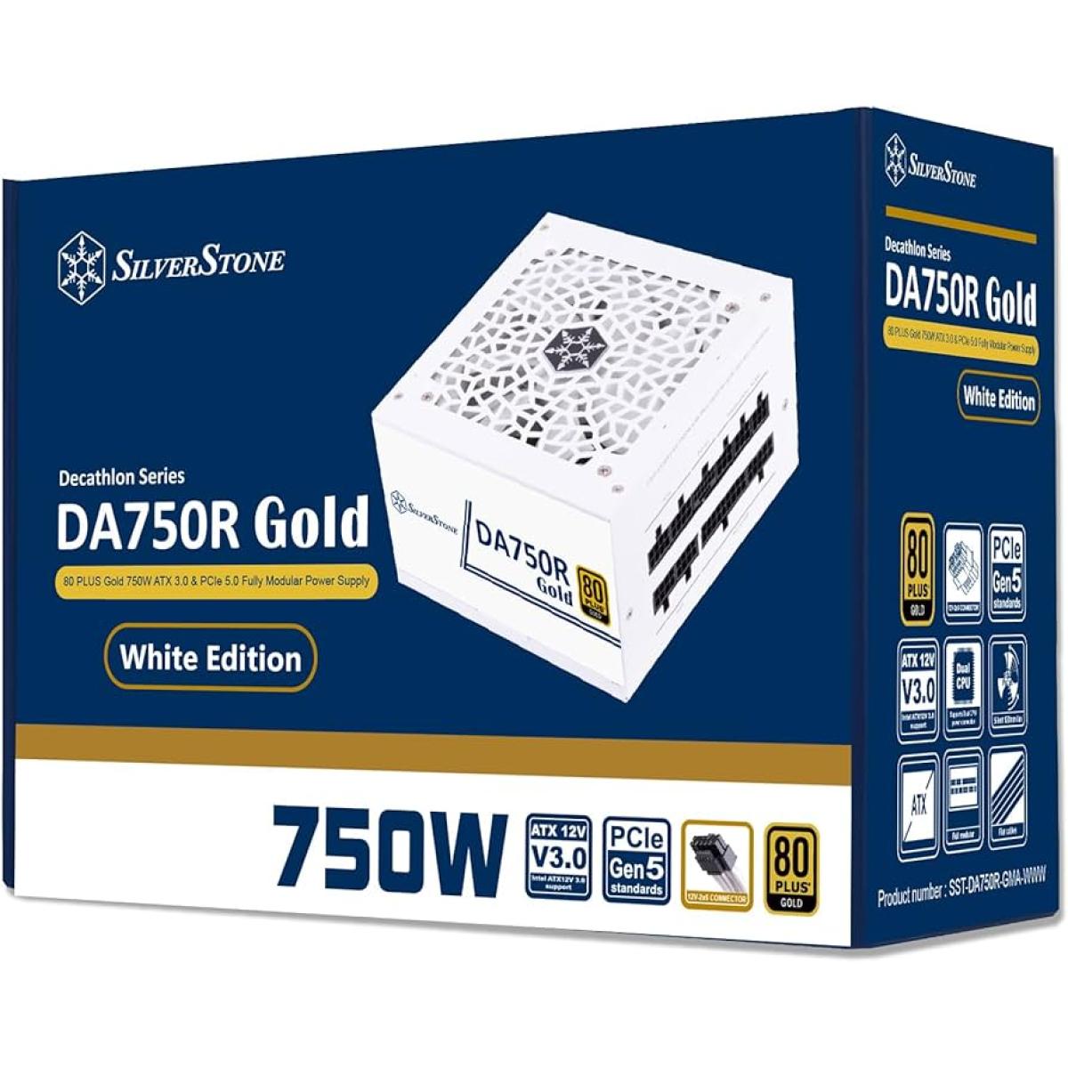 SilverStone DA750R (White Edition) Gold 750W (ATX 3.0) PCIE 5.0 (12VHPWR) 80 Plus Gold Full Modular - High Performance Power Supply