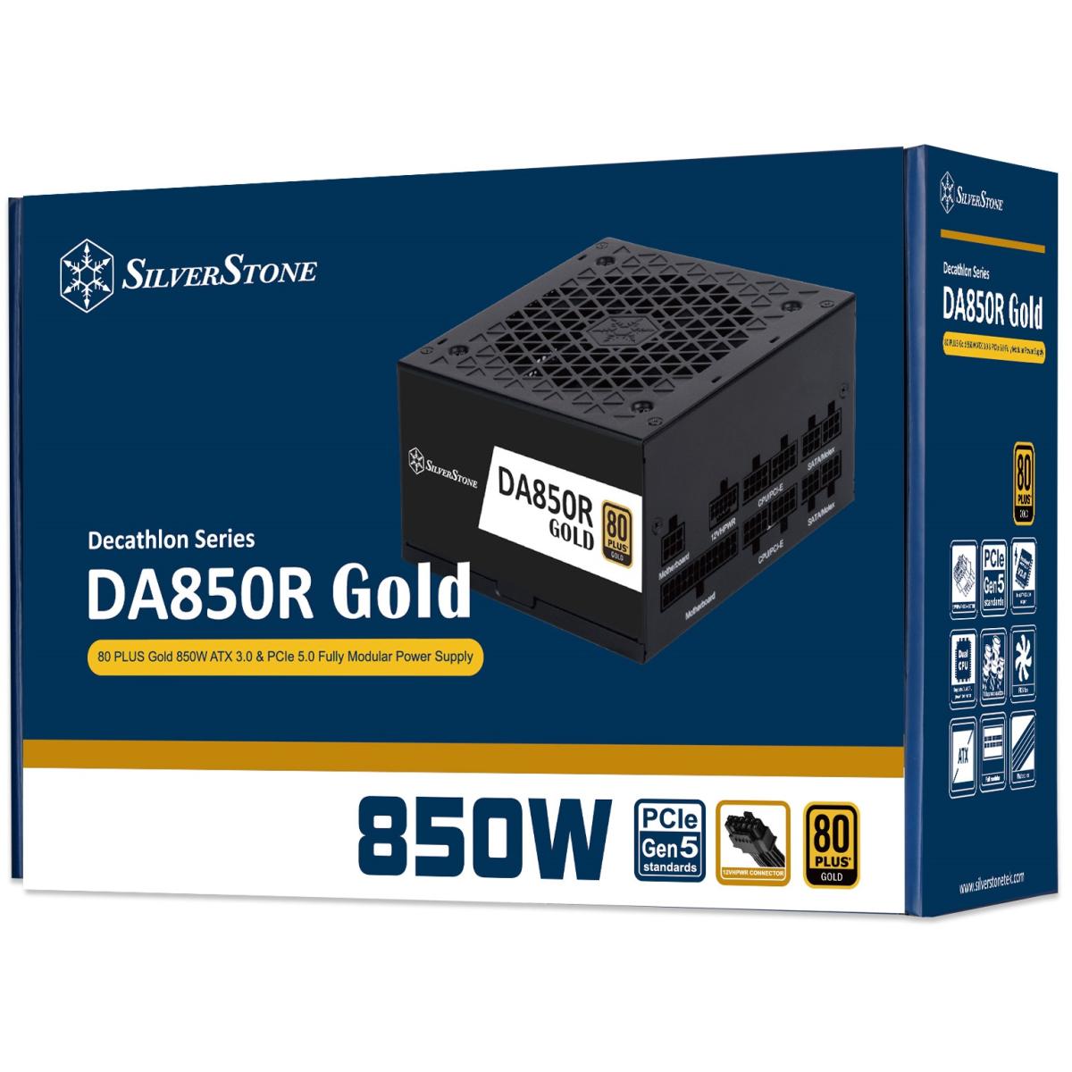 SilverStone DA850R Gold 850W (ATX 3.0) PCIE 5.0 (12VHPWR) 80 Plus Gold Full Modular - High Performance Power Supply
