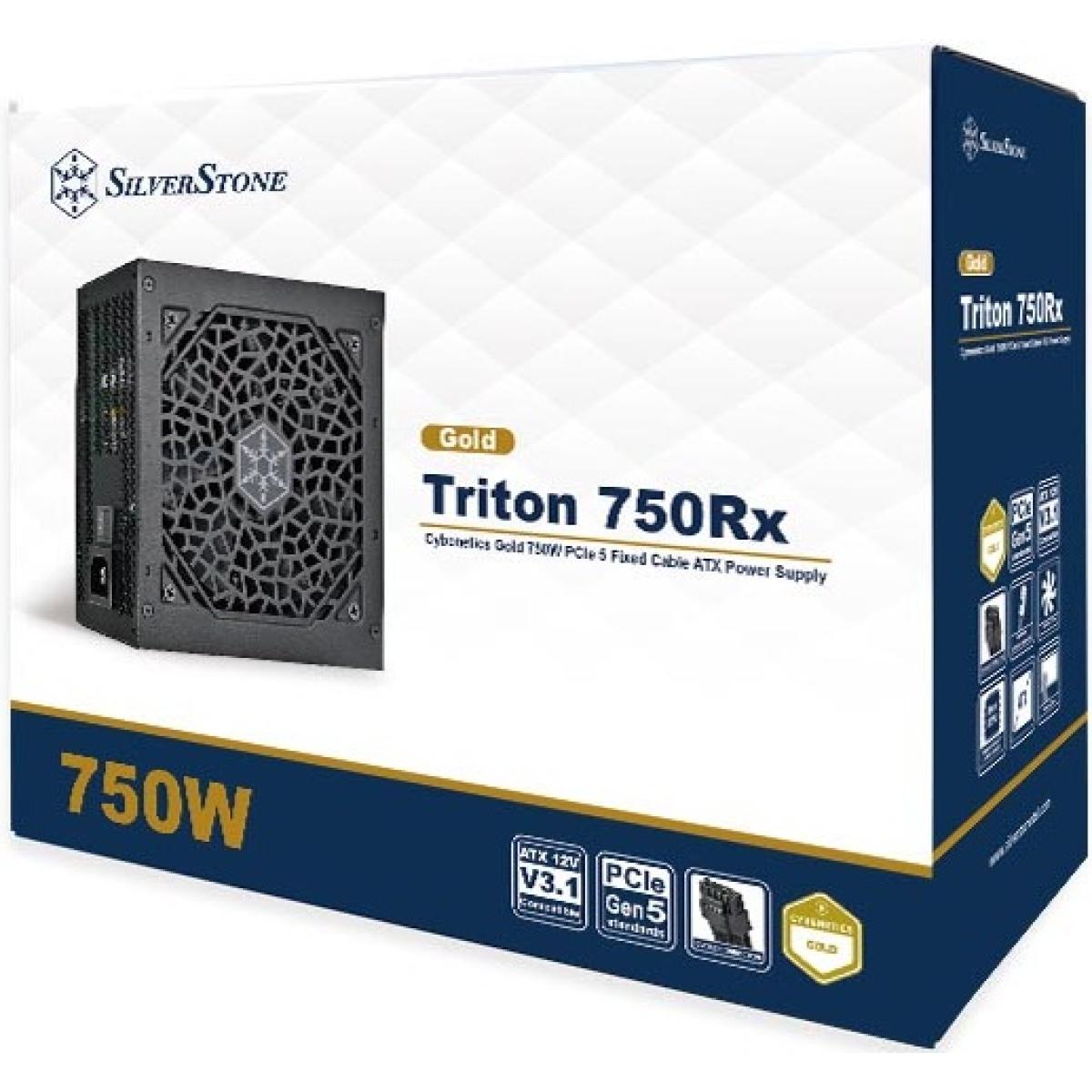 SilverStone Triton 750Rx Gold 750W (ATX 3.1) PCIE 5.1 (12V-2x6 ) 80 Plus Gold Fixed Cables - High Performance Power Supply w/ Silent 120mm Fan