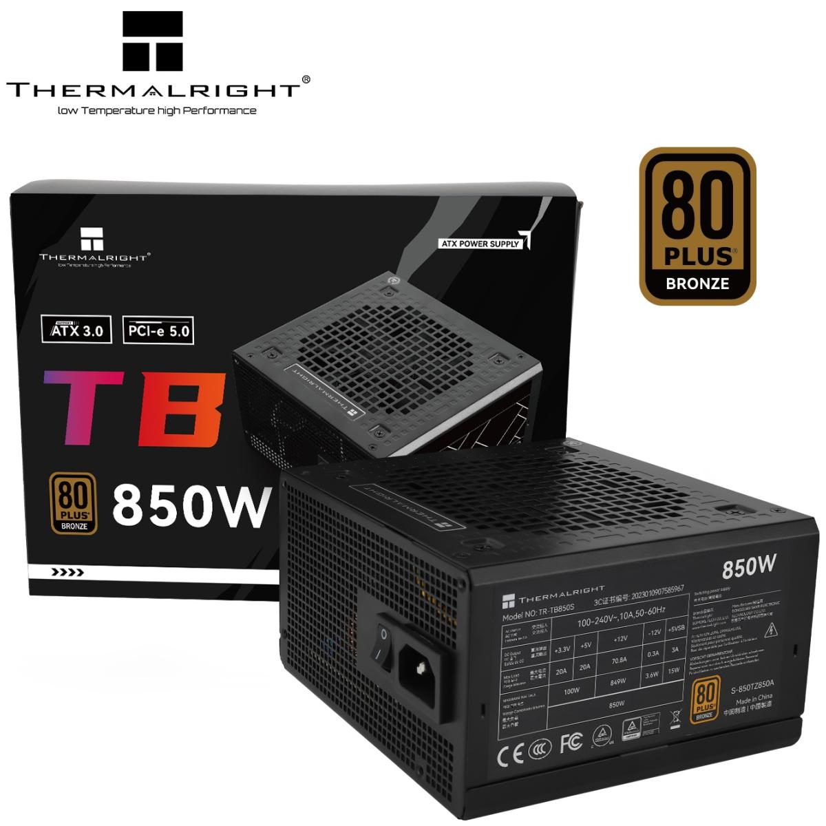 Thermalright (TB-850S) Bronze 850W (ATX 3.0) PCIE 5.0 (12VHPWR) 80 Plus Bronze, Smart Fan - Power Supply