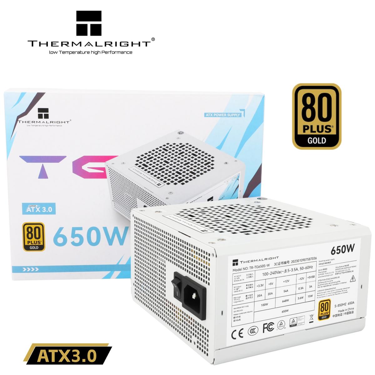 Thermalright (TG-650S-W) Gold 650W (ATX 3.0) 80 Plus Gold Non Modular, Smart Fan - Power Supply (White)