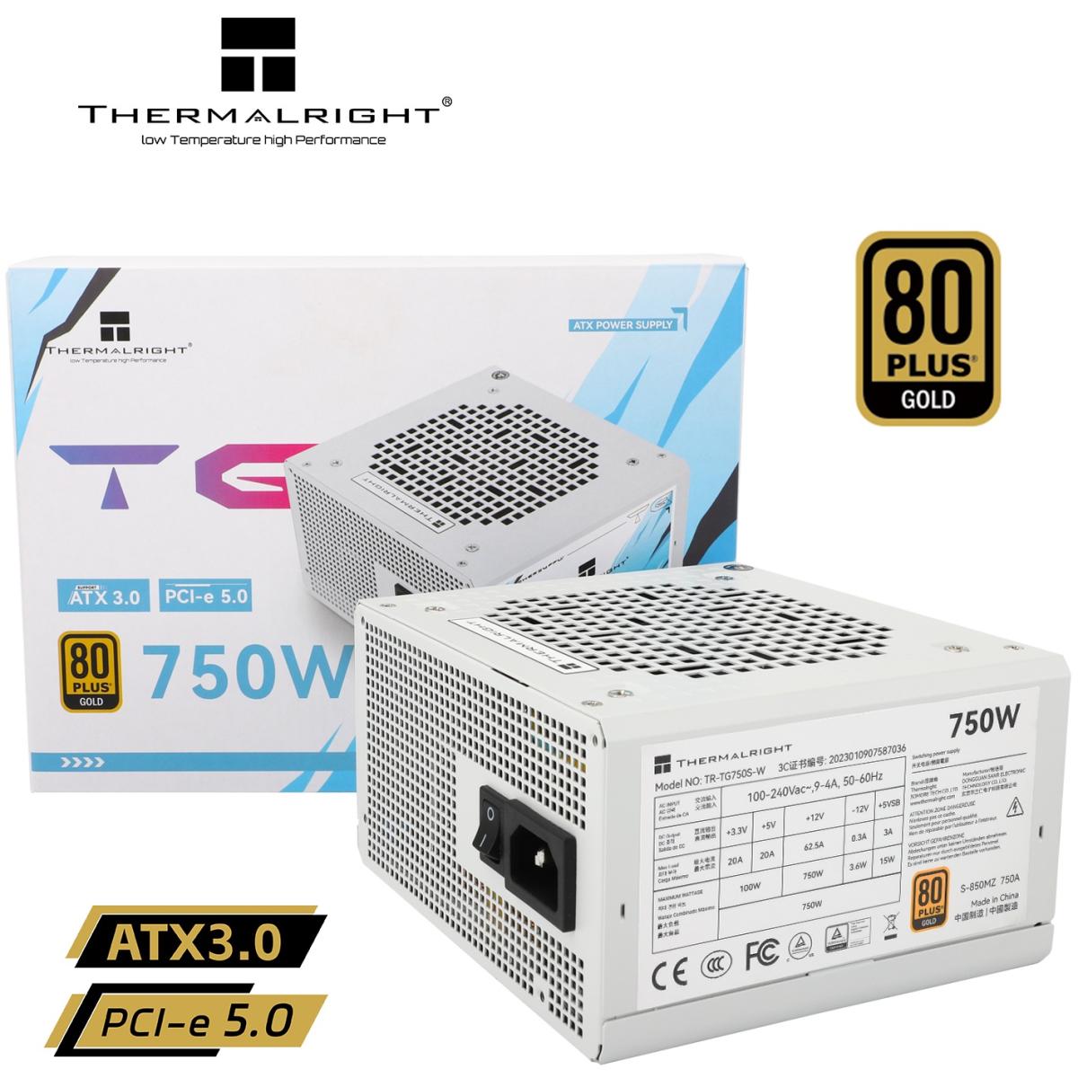 Thermalright (TG-750S-W) Gold 750W (ATX 3.0) PCIE 5.0 (12VHPWR) 80 Plus Gold Non Modular, Smart Fan - Power Supply (White)