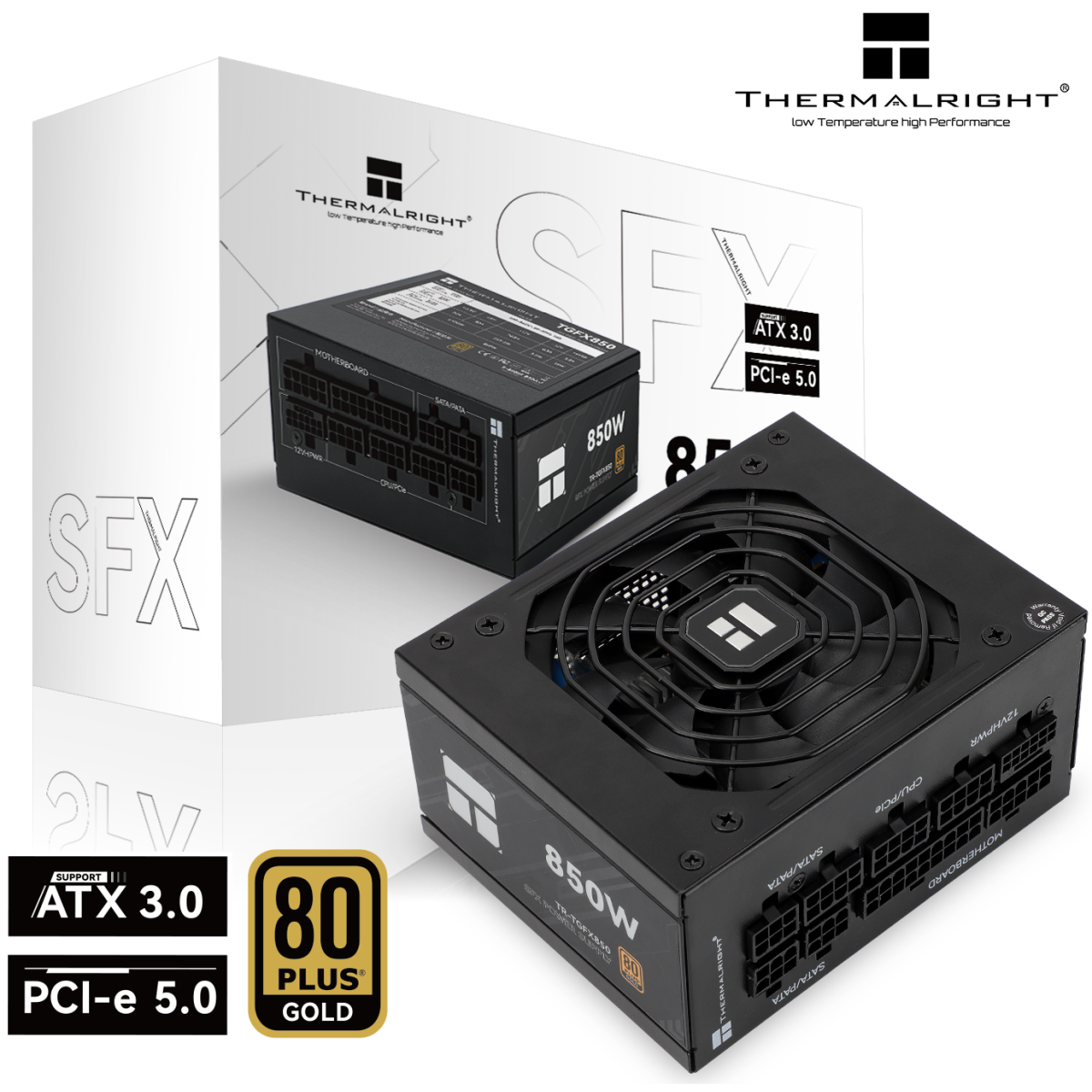 Thermalright (TGFX-850) SFX Gold 850W (ATX 3.0) PCIE 5.0 (12VHPWR) 80 Plus Gold Full Modular, Smart Fan - Power Supply