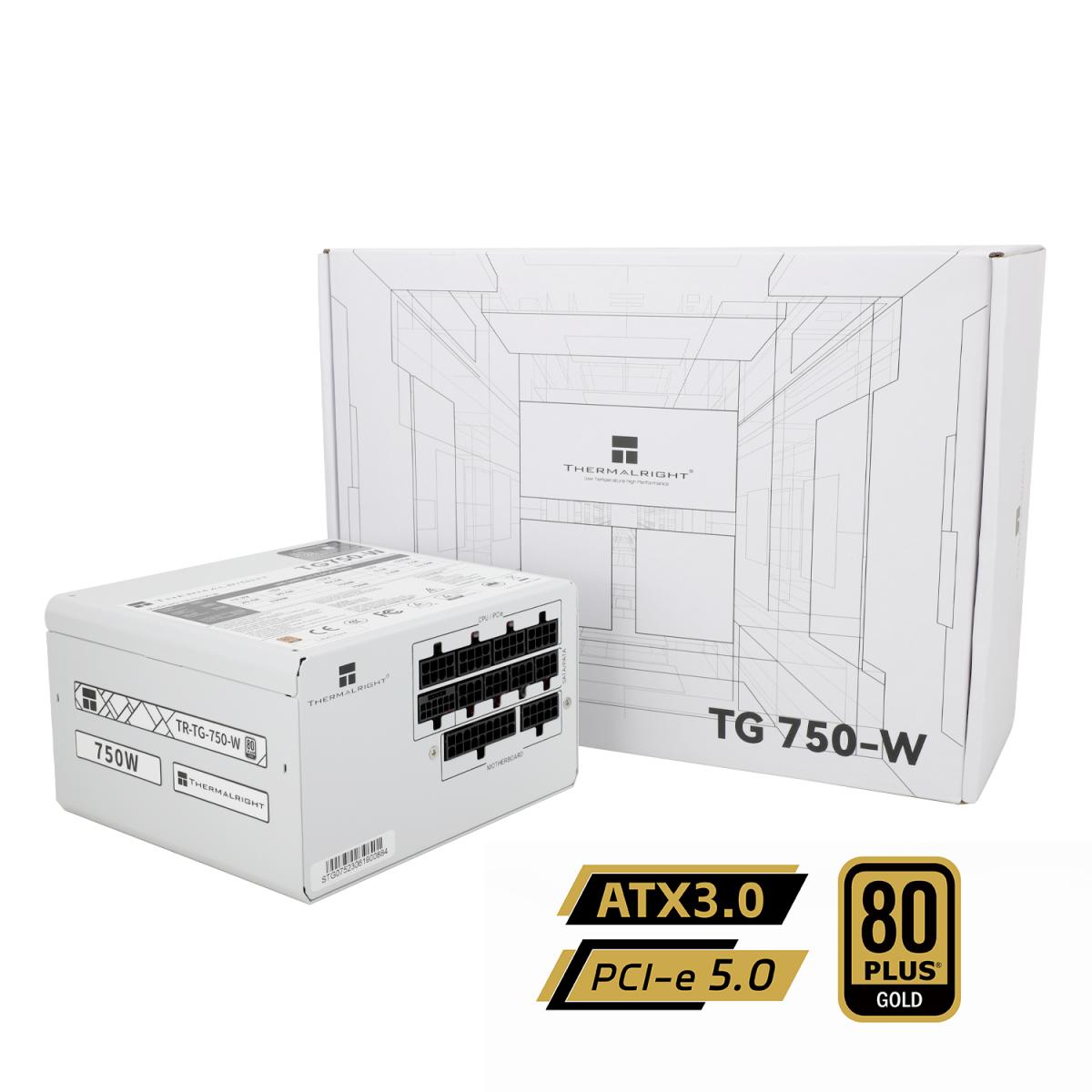 Thermalright (TG-750-W) Gold 750W (ATX 3.0) PCIE 5.0 (12VHPWR) 80 Plus Gold Full Modular, Smart Fan - Power Supply (White)