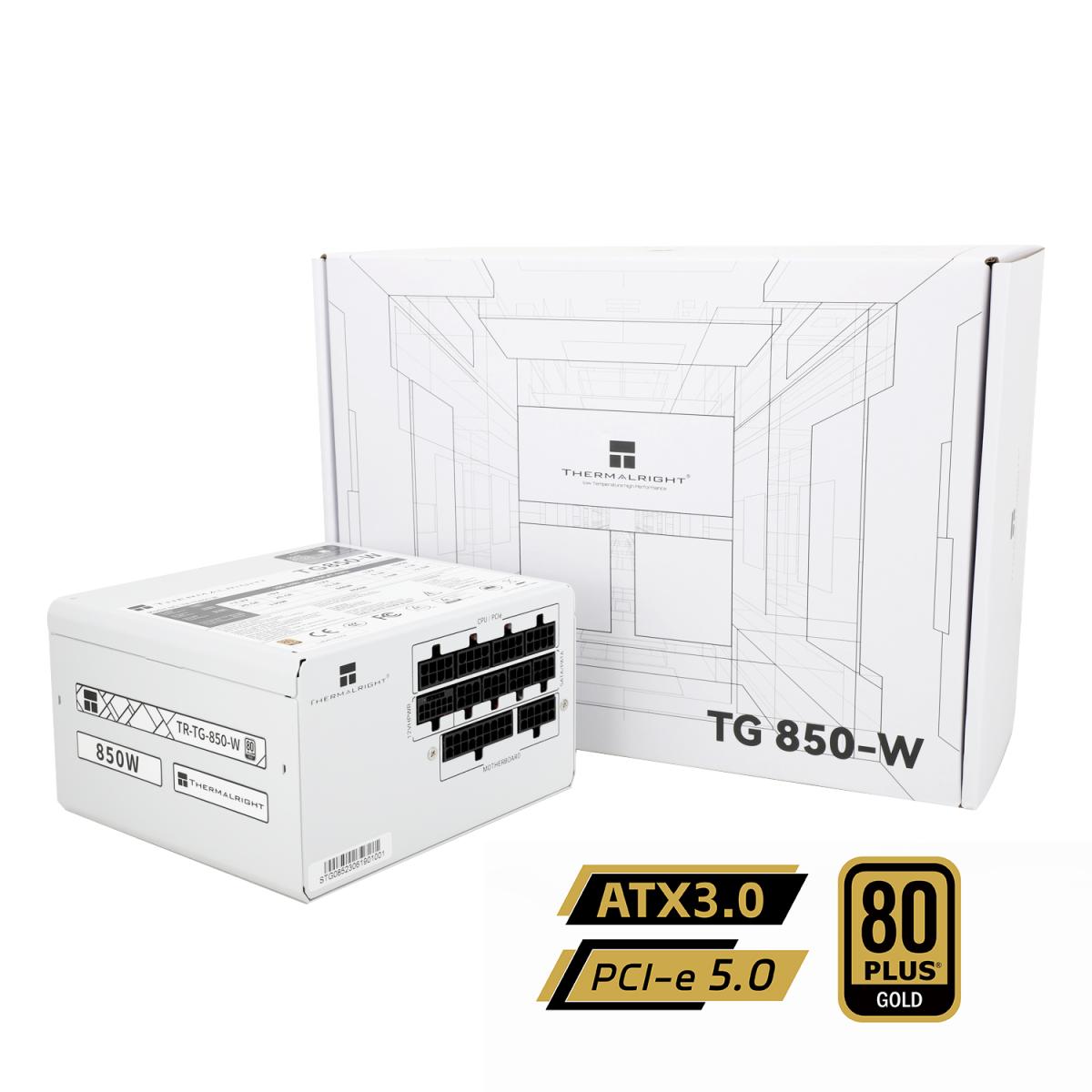 Thermalright (TG-850-W) Gold 850W (ATX 3.0) PCIE 5.0 (12VHPWR) 80 Plus Gold Full Modular, Smart Fan - Power Supply (White)