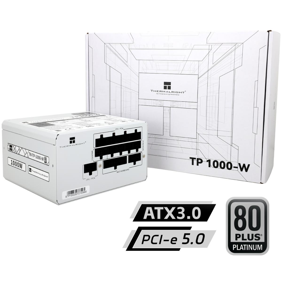 Thermalright (TP-1000-W) Platinum 1000W (ATX 3.0) PCIE 5.0 (12VHPWR) 80 Plus Platinum Full Modular, Smart Fan - Power Supply (White)