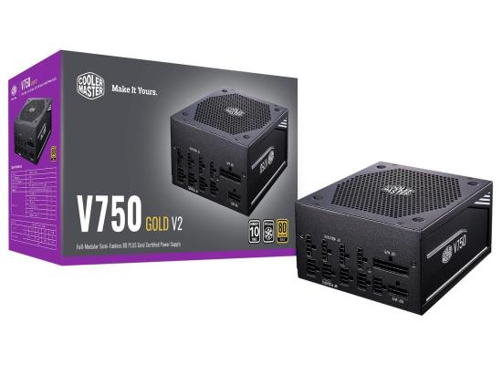 Cooler Master V750 Gold V2 Full Modular Power Supply, 750W, 80+ Gold Efficiency, Semi-fanless Operation, 16AWG PCIe high-Efficiency Cables - Black 