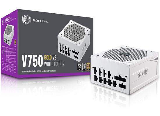 Cooler Master V750 Gold V2 Full Modular Power Supply, 750W, 80+ Gold Efficiency, Semi-fanless Operation, 16AWG PCIe high-Efficiency Cables - White Edition 