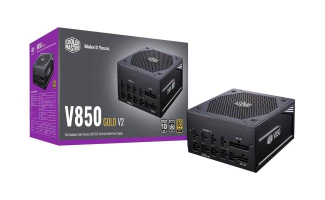 Cooler Master V850 Gold V2 Full Modular Power Supply, 850W, 80+ Gold Efficiency, Semi-fanless Operation, 16AWG PCIe high-Efficiency Cables - Black