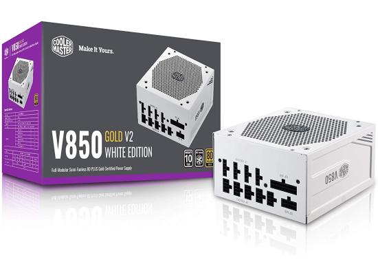 Cooler Master V850 Gold V2 Full Modular Power Supply, 850W, 80+ Gold Efficiency, Semi-fanless Operation, 16AWG PCIe high-Efficiency Cables - White Edition 