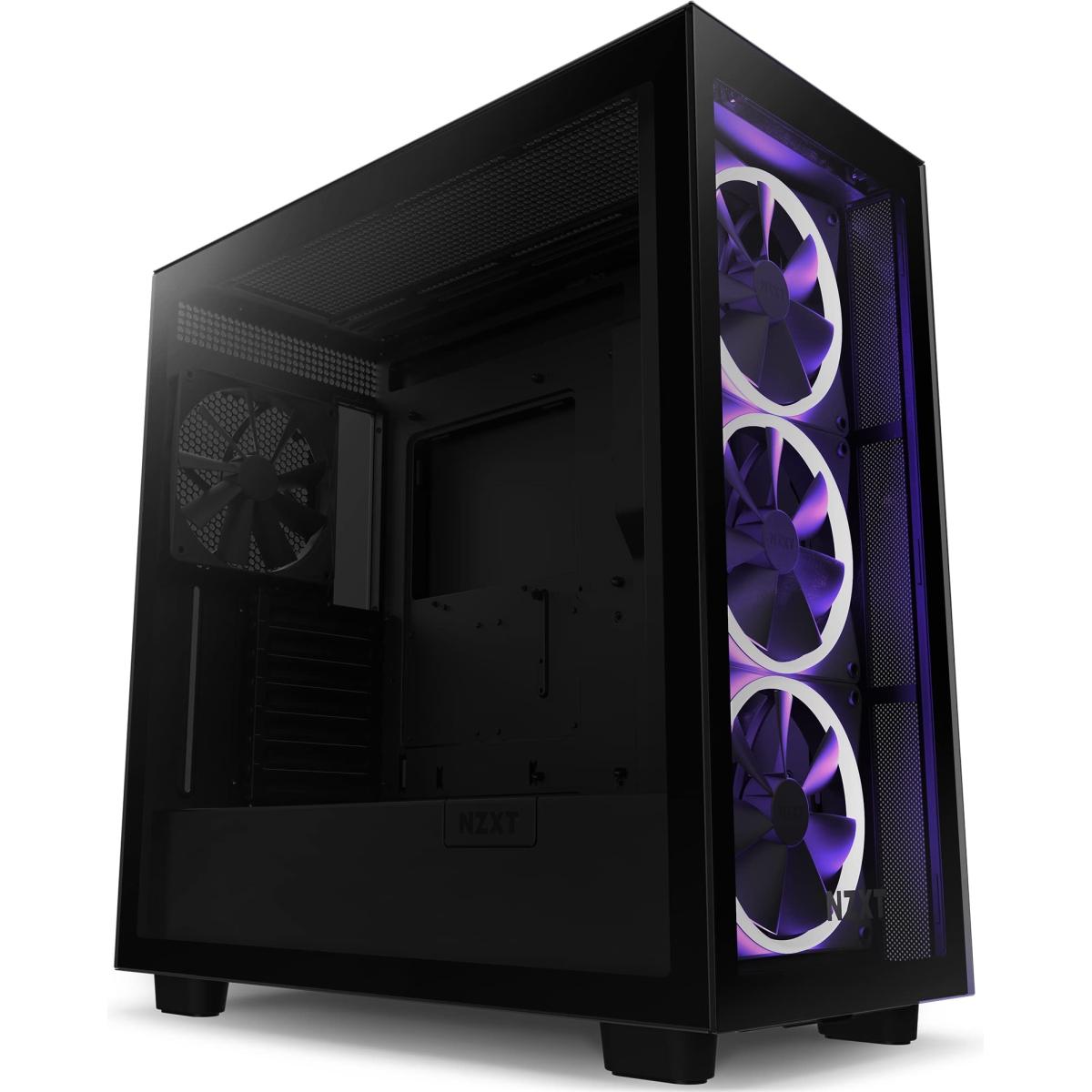 NZXT H7 Elite ATX Tempered Glass Mid Tower Gaming Case w/ 4x140mm Fans (Front 3x140mm RGB) & USB Type-C Port -Matte Black