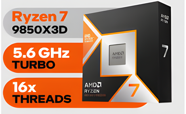 AMD RYZEN 7 9850X3D Up to 5.6GHz 8 Cores 16 threads 96MB Cache AM5 CPU Processor w/ 2nd Gen AMD 3D V-Cache