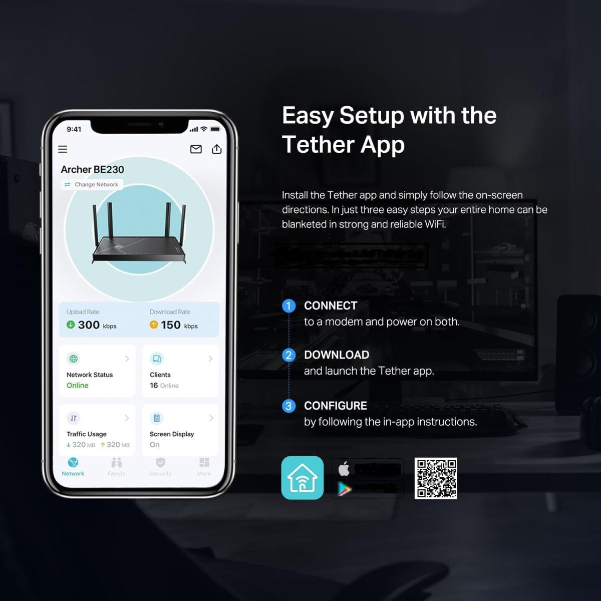 TP-Link Dual-Band BE3600 Wi-Fi 7 Router Archer BE230 | 4-Stream 3.6 Gbps | 2×2.5G + 3×1G Ports, USB 3.0, 2.0 GHz Quad Core, 4 Antennas | VPN Clients & Server | EasyMesh, HomeShield, MLO, Private IOT