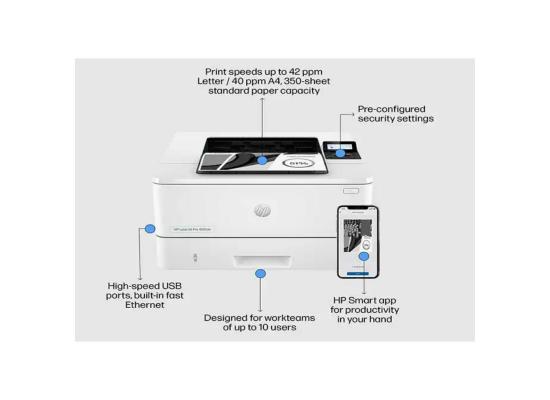 HP LaserJet Pro 4003n Black Laser Printer (Prin Only) w/  LCD Graphic Display, USB2.0 + Ethernet Connectivity