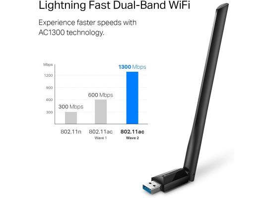 TP-Link USB WiFi Adapter for Desktop PC, AC1300 USB 3.0 Wireless Dual Band Network Adapter with High Gain Antenna(Archer T3U Plus), MU-MIMO, Windows 11/10/8.1/8/7/XP, Mac OS 10.9-10.15