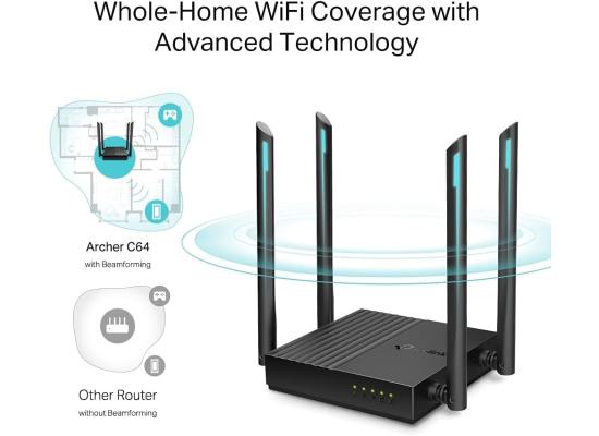 TP-Link Archer C64 Router WiFi AC1200Mbps, WiFi Router,Gigabit Ethernet Ports, VPN Router Server, Easy Setup, Internet Booster Routers, WiFi Booster, WPA3, Gaming Xbox PS4 Steam, Easy Setup,EasyMesh