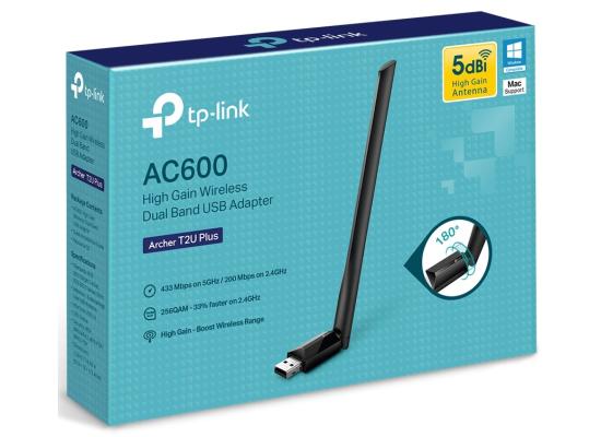 TP-Link Archer T2U Plus AC600 Wireless Dual Band USB Adapter w/ High Gain Antenna For Best Wireless Range (2.4Ghz Up To 200mb/s) (5GHz Up To 433mb/s)