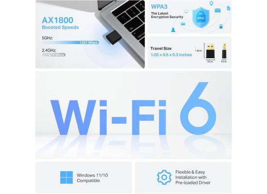TP-Link Nano USB WiFi 6 Adapter for PC(Archer TX20U Nano) - AX1800 2.4G/5G Dual-Band Wireless Network Transceiver Adapter for Desktop PC, OFDMA, MU-MIMO, WPA3, Travel Size, Supports Windows 11/10