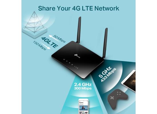 TP-Link AC1200 Wireless Dual Band 4G LTE Router, Up to 1.2Gbps, Travel Router,MU-MIMO, OneMesh Mode, Gaming & Streaming, HomeShield, Plug&Play, Easy Setup,Parental Control, App Control(Archer MR402)