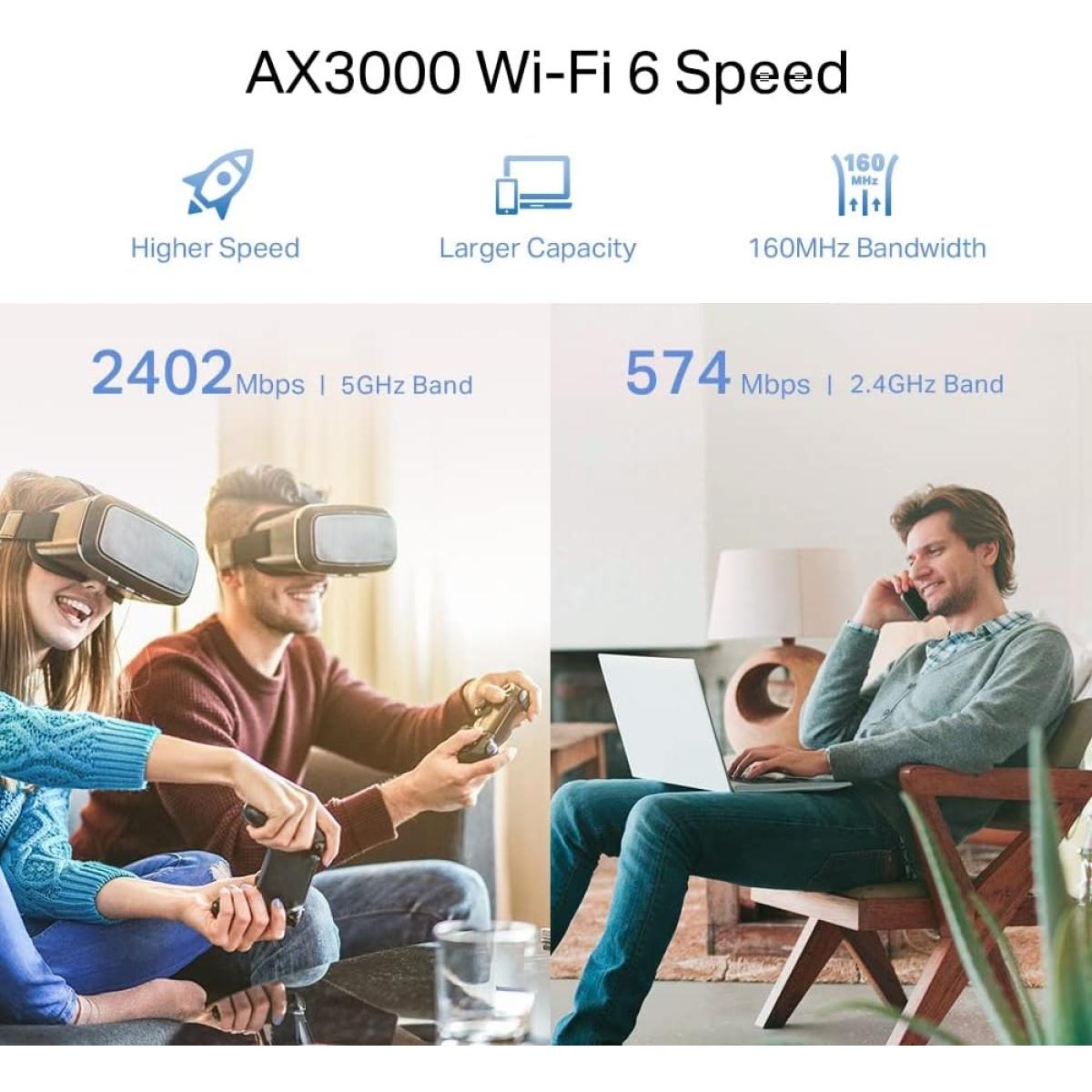 TP-Link - AX3000 Dual-Band Wi-Fi 6 Range Extender-RE705X Dual Band WiFi 6 - Separates 5 GHz (2402 Mbps) and 2.4 GHz (574 Mbps) WiFi bands for faster speeds and greater capacity with the latest technology