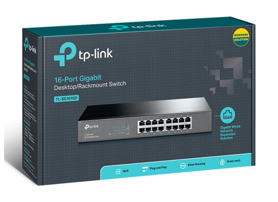 TP-Link TL-SG1016D 16-Port Gigabit 10/100/1000Mbps RJ45 Ports Plug & play design Fanless Desktop/Rackmount Switch