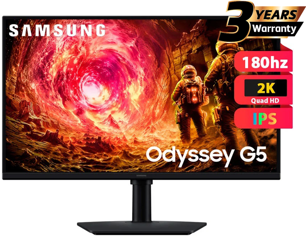 Samsung Odyssey G5 (2026) (FG502E) 32" Flat Monitor IPS 2K (2560 x 1440) 180Hz 1ms(GTG), HDR10, 99% sRGB, 8 Bit, G-Sync Compatible w/ Ergonomic Stand
